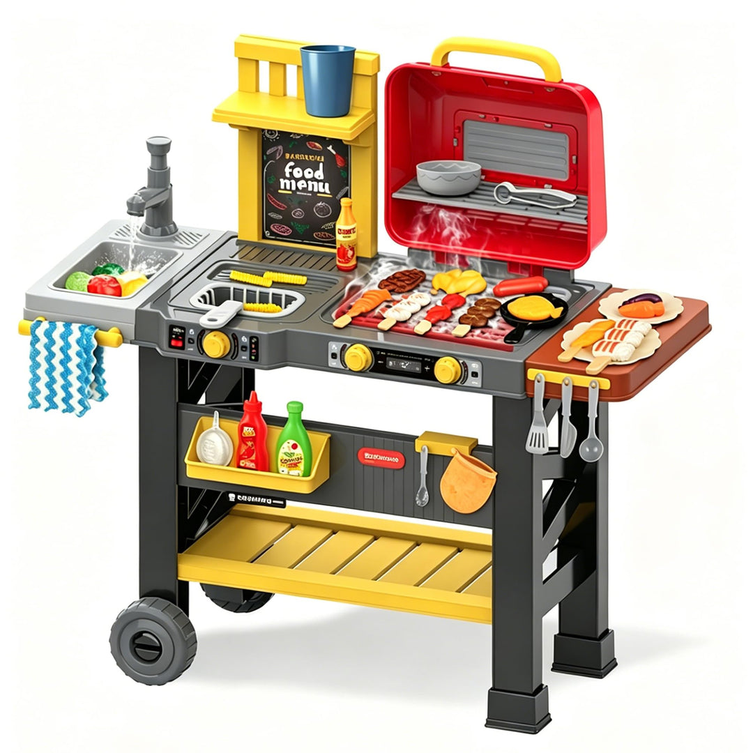 Grill-Spielzeugset für Kinder mit Rauchgeräuschen &amp; Licht, Kindergrill Outdoor Küche Spielzeug Set,