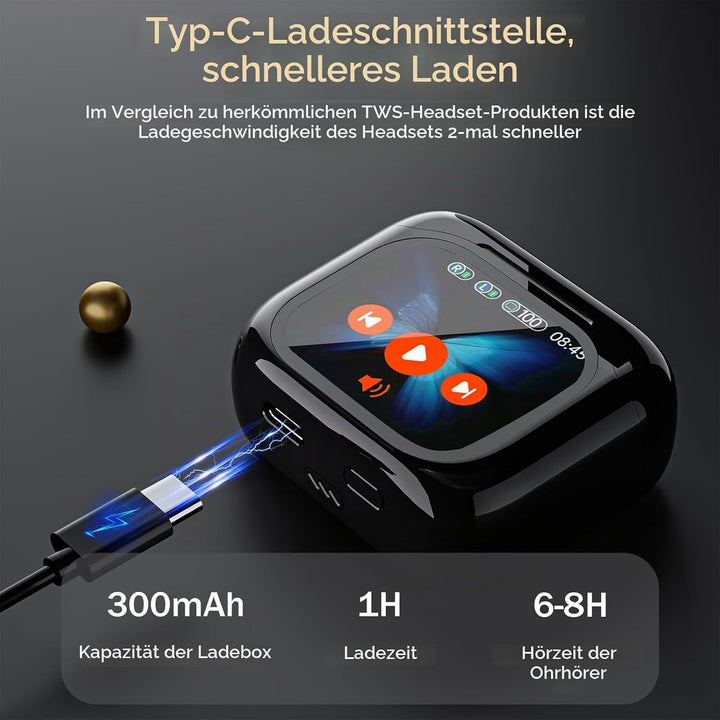 Bluetooth Kopfhörer, In Ear Kopfhörer Kabellos mit Touchscreen, Bluetooth 5.4 HiFi Stereo mit ANC/EN