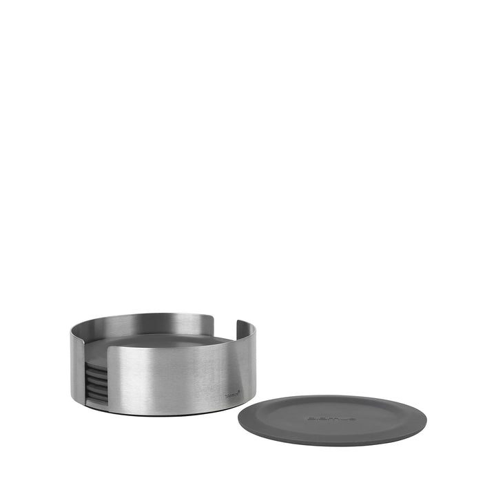 blomus -LARETO- Set aus 6 Silikon-Untersetzern, dunkler Grauton, inkl. Edelstahlhalter, Farbe Magnet