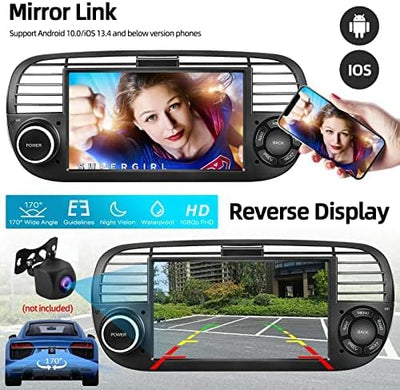 Podofo Android Autoradio für FIAT 500 2007-2015 Radio Wireless Carplay Android Auto, 7 Zoll Bildschi