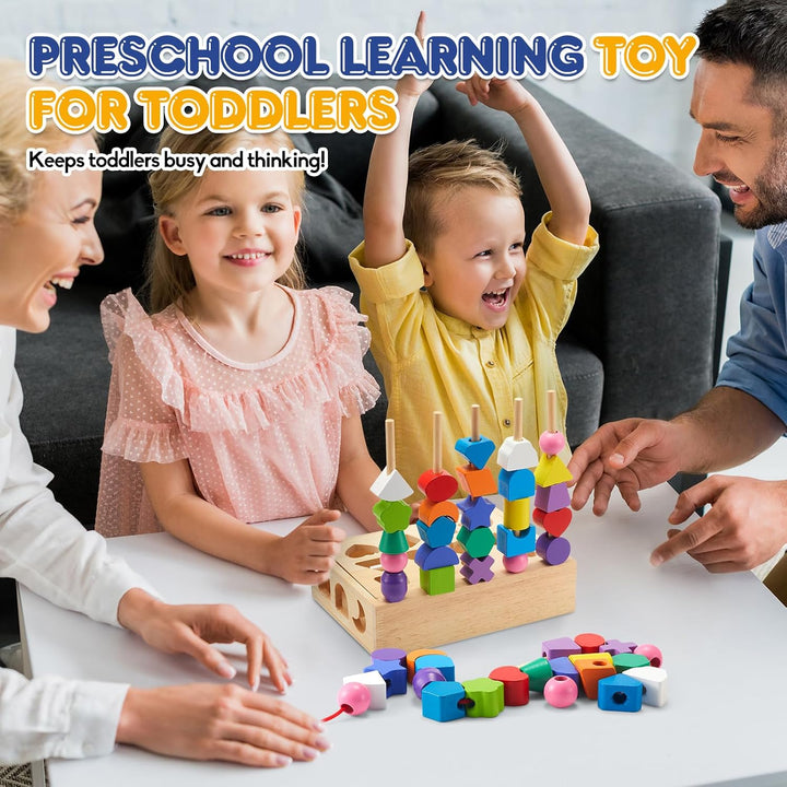 Montessori Spielzeug ab 3 4 5 Jahre Motorikspielzeug Fädelspiel Bausteine Sortierspiel für Kinder, H
