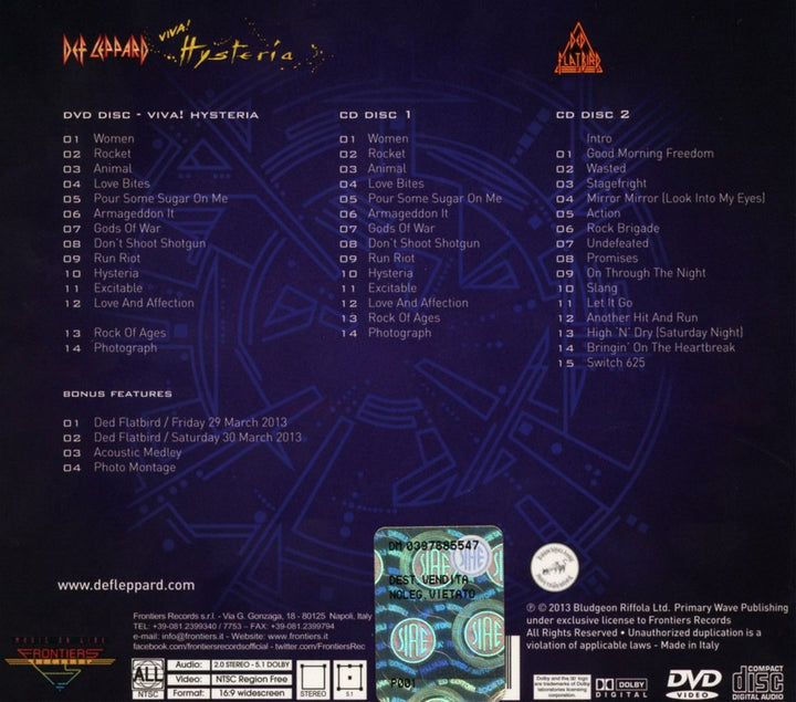 Viva! Hysteria, Audio-CD