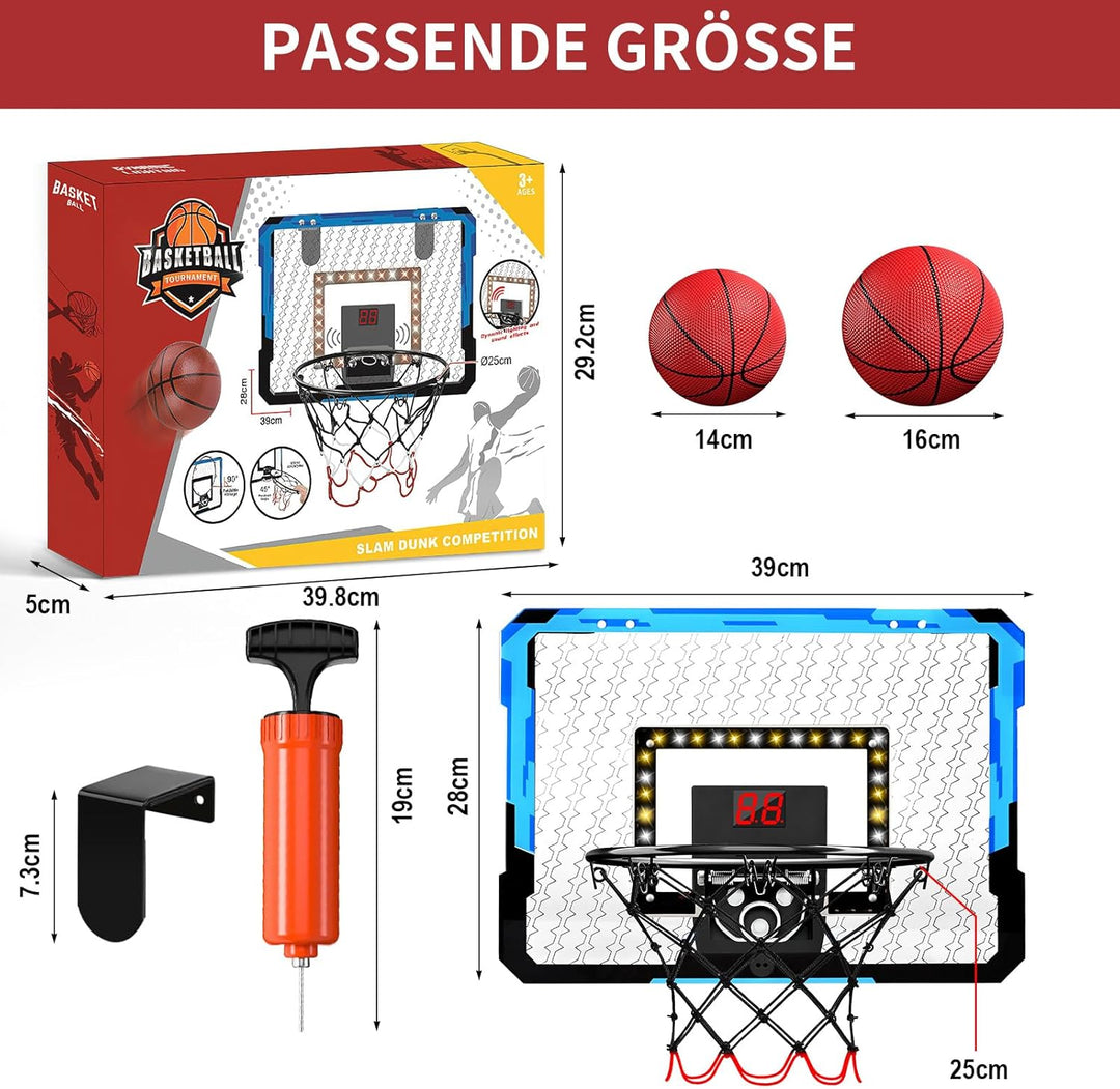 ZWOOS Basketballkorb Indoor Set für Kinder, Mini Basketballkorb Mit 4 Ball, 39x28cm, Pumpe & Befesti