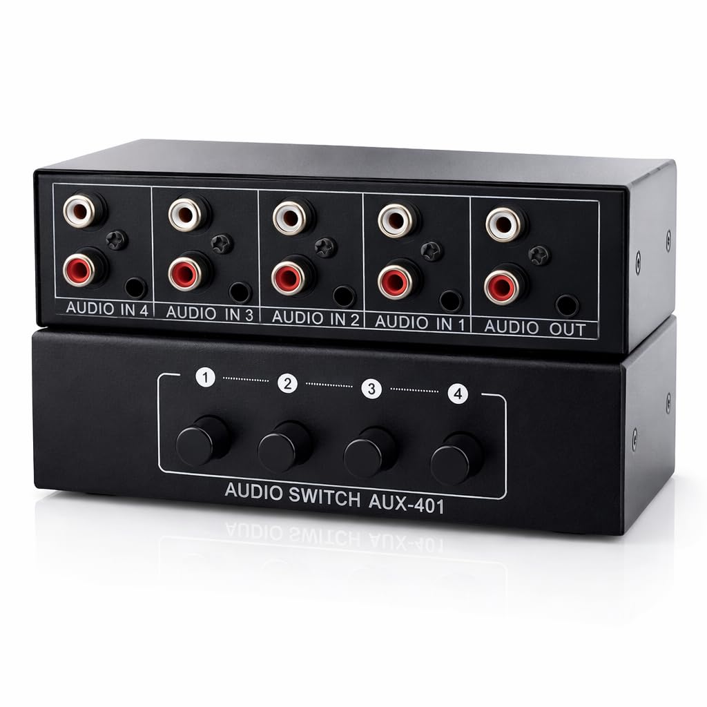 Audio RCA Umschaltbox Switch Controller, 3 Cinch IN Eingang Buchse Kupplung weiblich, 1 Cinch Out Au