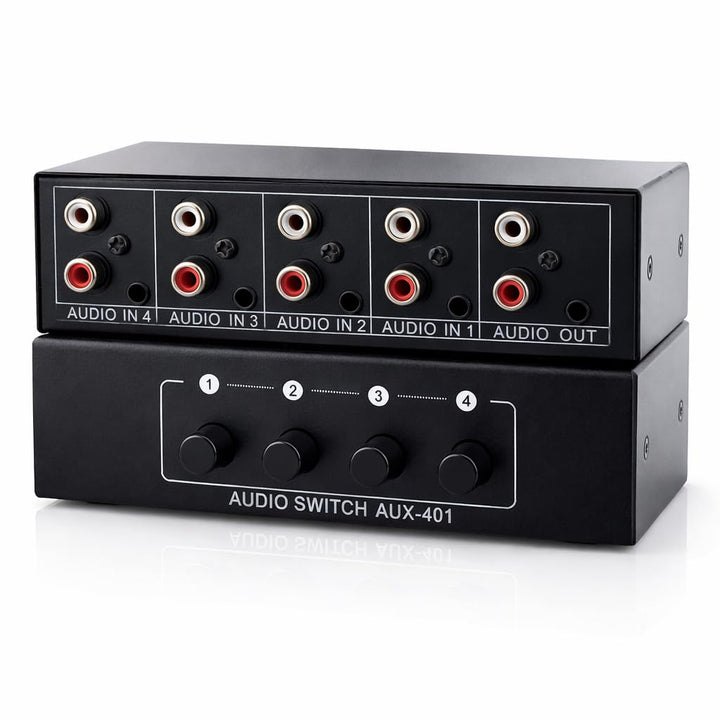 Audio RCA Umschaltbox Switch Controller, 3 Cinch IN Eingang Buchse Kupplung weiblich, 1 Cinch Out Au