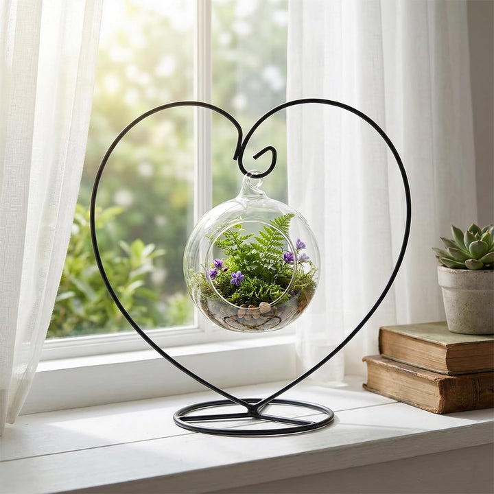 Supvox Herzform Eisenständer für Glasvasen & Terrarien - Schwarzer Metall-Halter für Mikrolandschaft