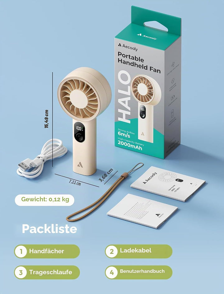 Aecooly Mighty Handventilator, Tragbarer Mini Ventilator, USB-aufladbar [Max. 10 Stunden Kühlzeit],