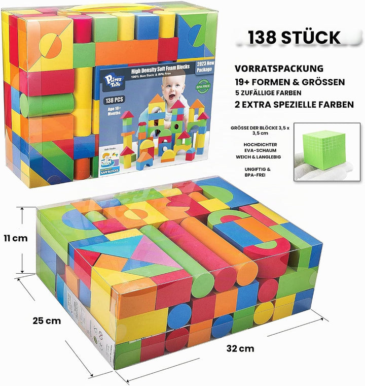 Pairez Toys Bausteine Schaumstoff, 138 Stück weiches Stapelbauklötze-Spielzeugset, frühes Lern-Konst