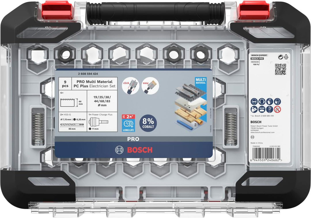 Bosch 9x PRO Multi Material Power Change Plus Lochsäge-Set – Transparentes Etui (für Weichholz, Troc