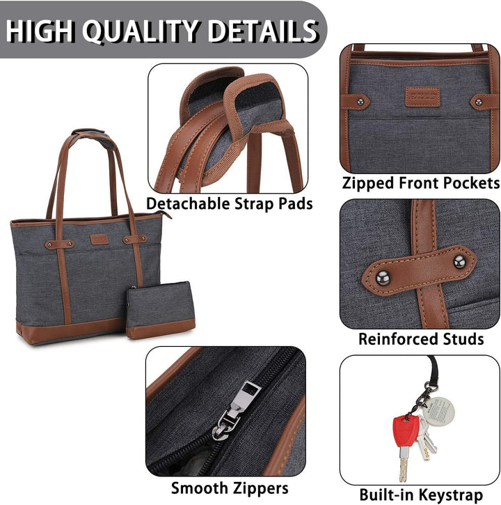 RAVUO Laptoptasche Damen, Wasserdichte Handtasche Elegant Lehrertasche Gross Aktentasche 15.6 zoll L
