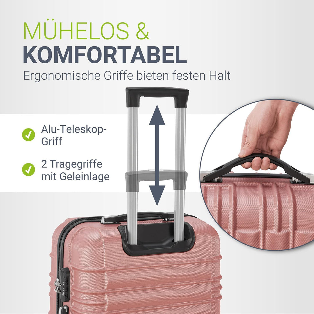 Juskys Hartschale Kofferset Reisekoffer 3 teilig - Zahlenschloss, geräuscharme 360° Rollen gross, Te