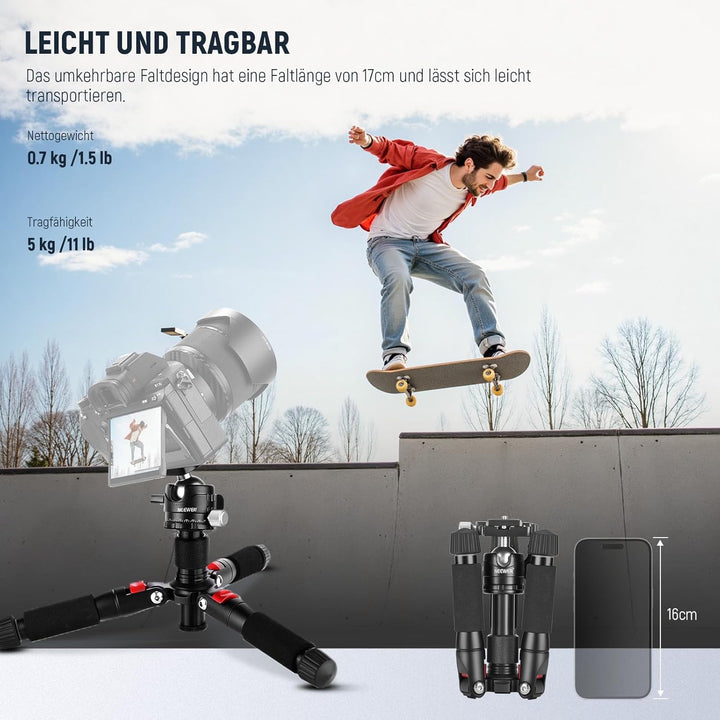 NEEWER Mini Stativ für Kamera mit 360°Kugelkopf Aluminiumlegierung 20"/ 50cm 1/4" Arca Type QR Plate