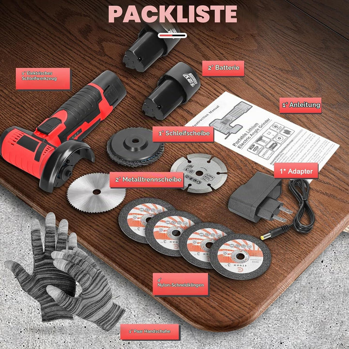 Mini Winkelschleifer, Akku Flex, Winkelschleifer Set 12V, Mit 2 Batterien 2000mAh &amp; 6 Trennscheiben,