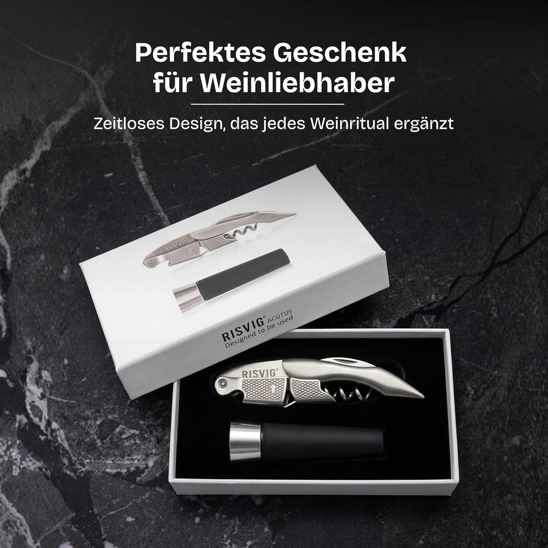 Acutus Weinset – Profi Kellnermesser Korkenzieher & Vakuum-Weinstopfen – Hochwertiges Bar-Set aus Ed