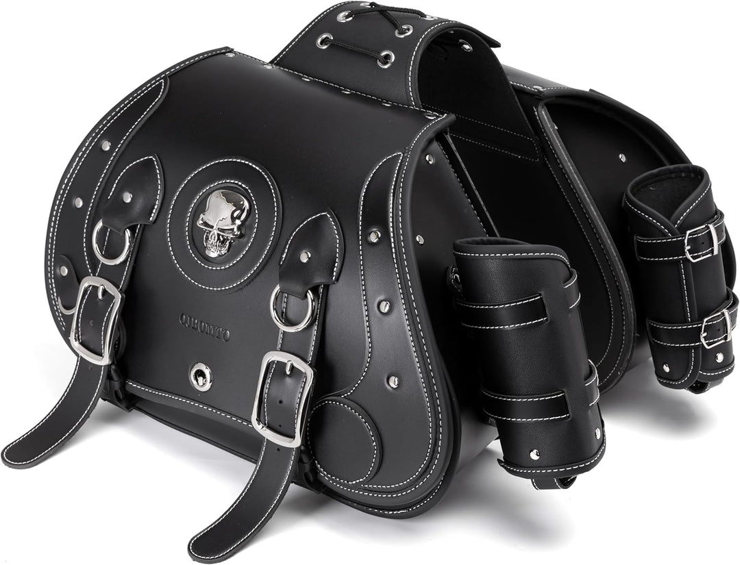 QJBOMTO Hochdichtes Leder-Motorrad-Saddebags,Gepäckträger,Seitentaschen mit Getränkehalter, Harley S