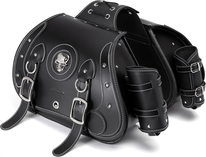QJBOMTO Hochdichtes Leder-Motorrad-Saddebags,Gepäckträger,Seitentaschen mit Getränkehalter, Harley S