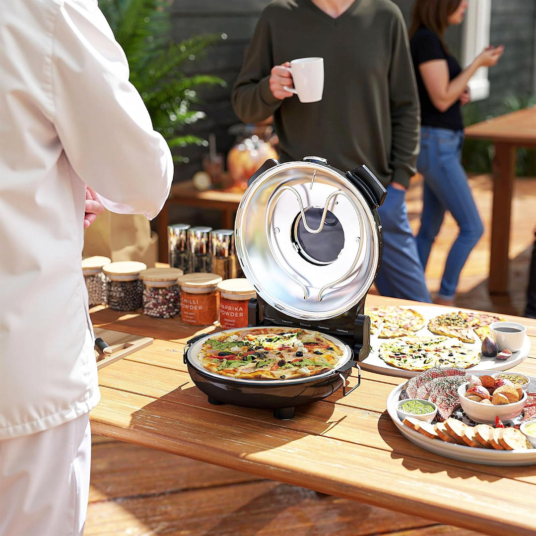HOMCOM Pizzaofen elektrisch 430 ℃, 1200 Watt Pizzabäcker mit 30cm Steinplatte Timer Sichtfenster Übe
