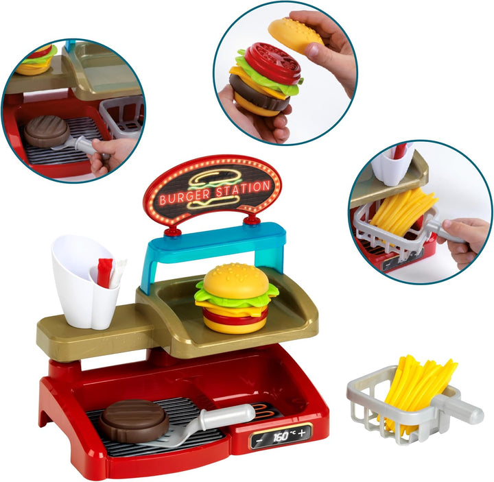 Theo Klein 7336 Burger Station Kreatives Spielset mit Burger, Pommes, Ketchup &amp; Fritteusenkorb Spiel