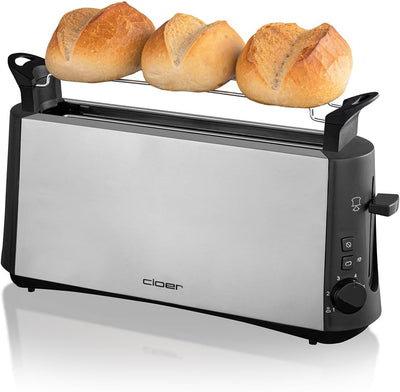 Cloer 3810 Langschlitztoaster, 880 W für 2 Toastscheiben mit "Graubrot-Funktion" zum Toasten von ver