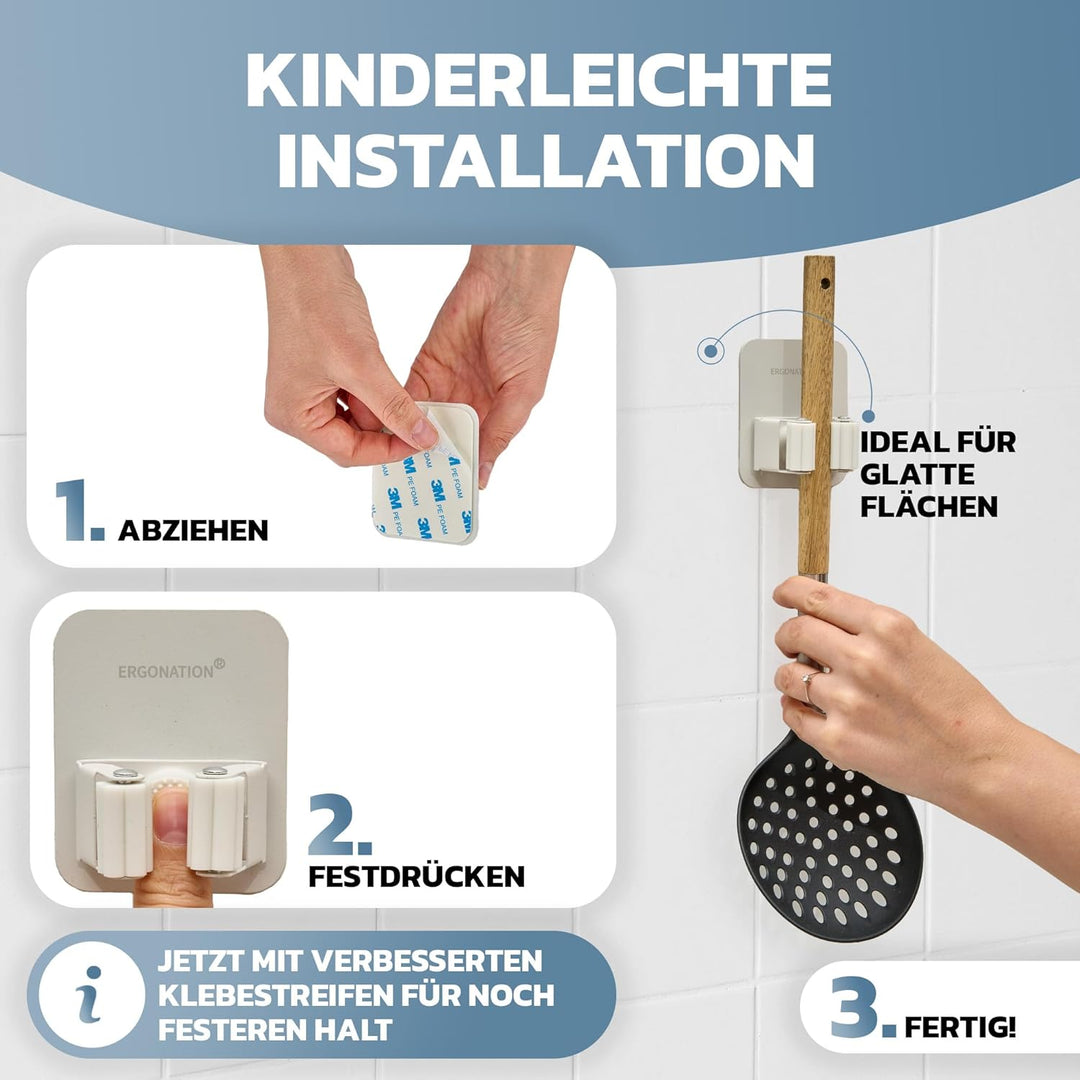 Selbstklebende Besenhalter & Gerätehalter für die Wand ohne Bohren und Schrauben | Wandhalterung aus