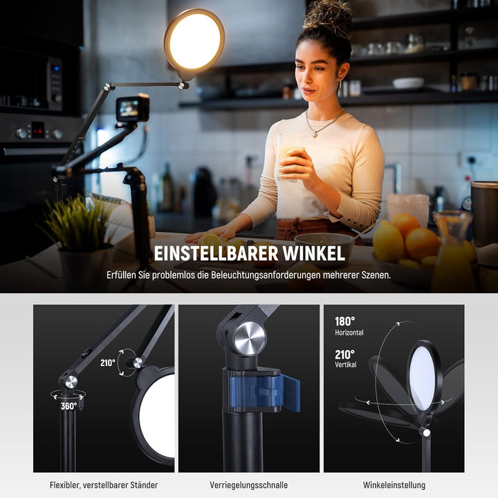 NEEWER Basis 18W 7" Tisch Ringlicht für Streaming Videokonferen Beleuchtung, 3000–6500K dimmbares Vo