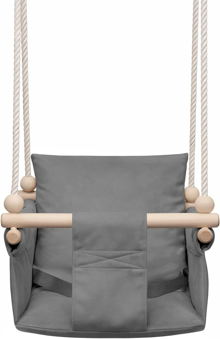 MAMOI® Babyschaukel Kinderschaukel Holz + SICHERHEITSGURT, Schaukel für Kinder Garten Indoor Outdoor