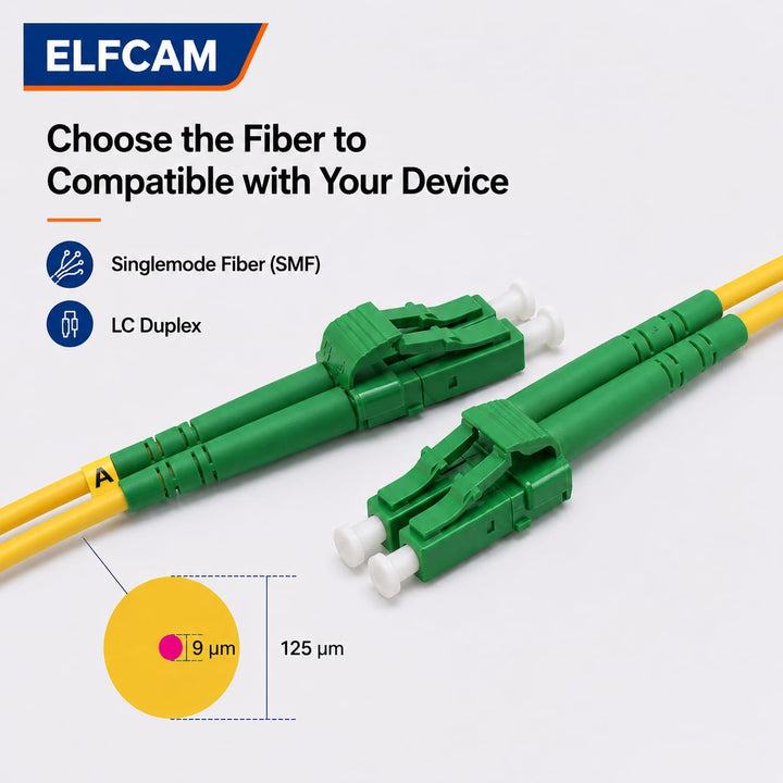 Elfcam® - LWL Glasfaser-Kabel LC/APC auf LC/APC Stecker, Duplex Singlemode 9/125μm OS2 Patchkabel (2
