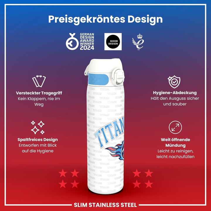 ion8 NFL Edelstahl-Trinkflasche, Auslaufsicher, Einhandöffnung, Sichere Verriegelung, Spülmaschinenf