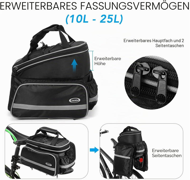 Lixada Radtasche, wasserdichte Fahrrad Satteltasche Gepäcktasche Gepäckträger Tasche Rucksack Seiten