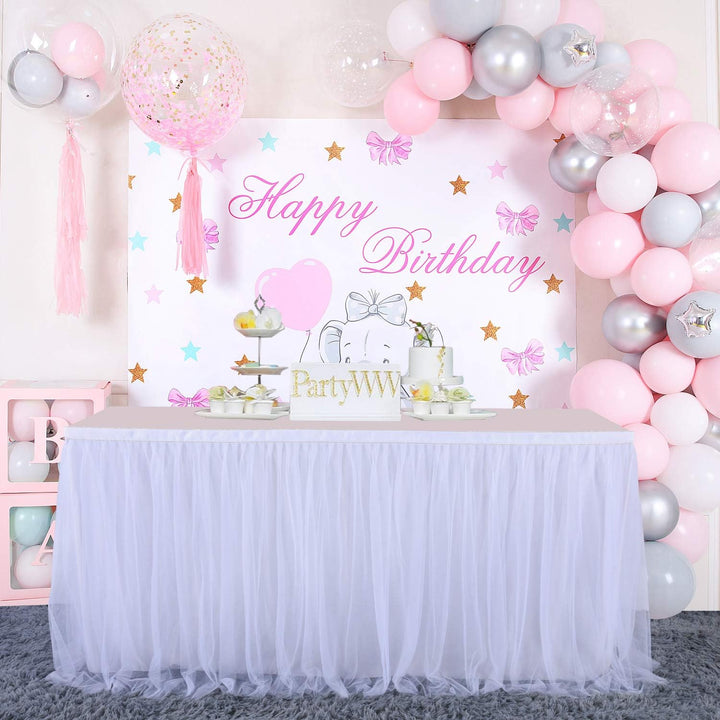 HBBMAGIC Tüll Tischrock Weisser, Tütü Tischröcke183*76CM, Candy Tisch Tischdecke Tüll für Geburtstag