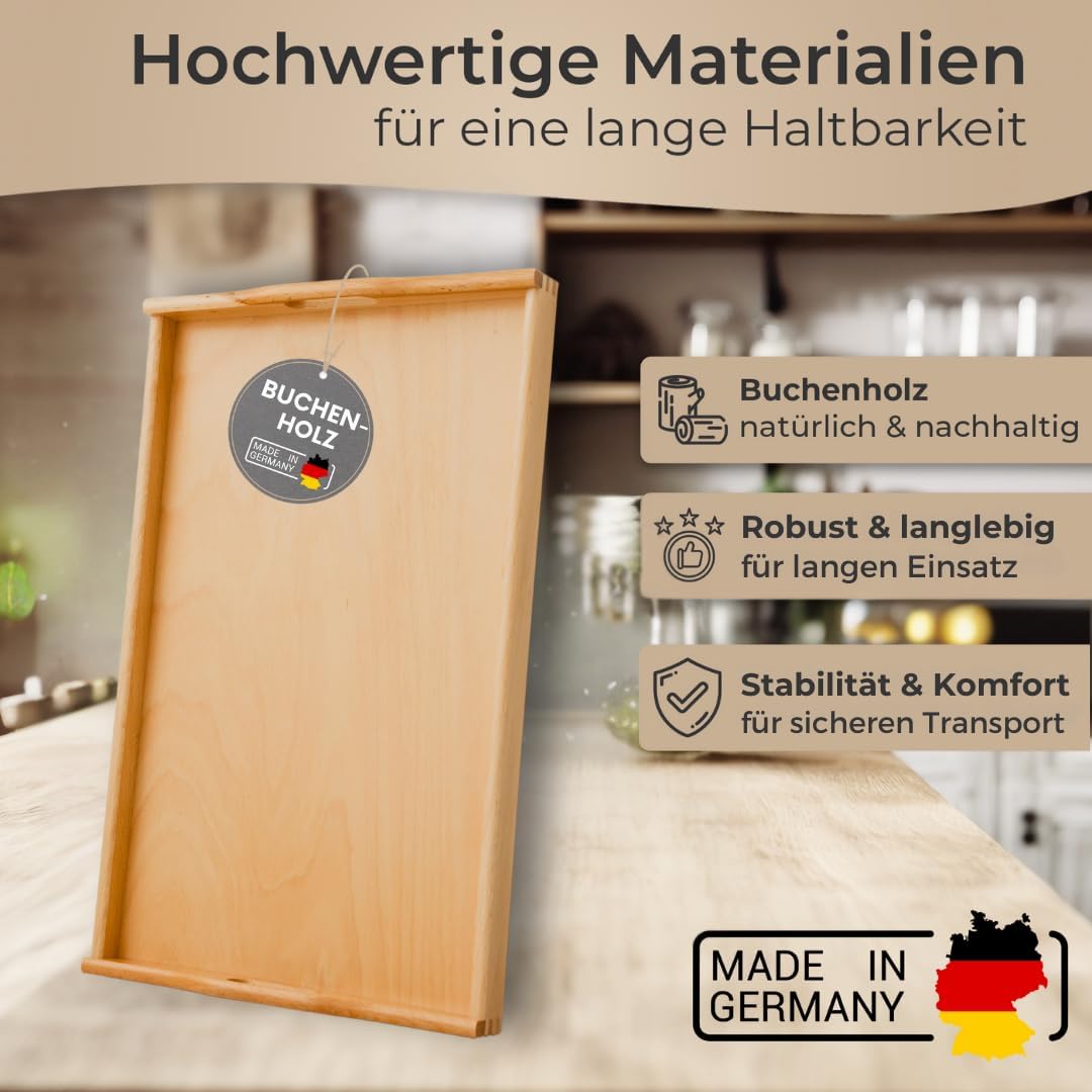 Premium Holz-Tablett Serviertablett Buche Natur lackiert Made in Germany, gross - 60 x 39 cm, Frühst