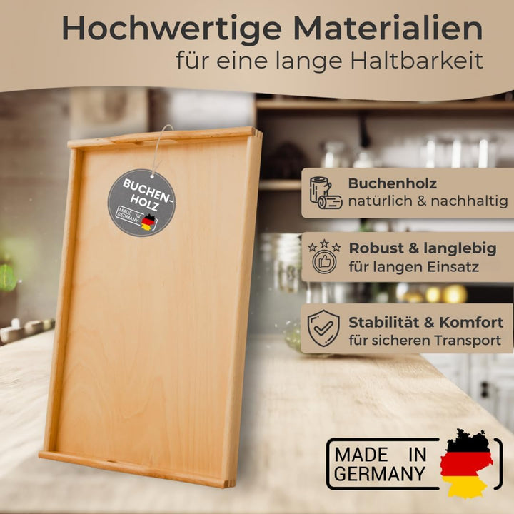 Premium Holz-Tablett Serviertablett Buche Natur lackiert Made in Germany, gross - 60 x 39 cm, Frühst