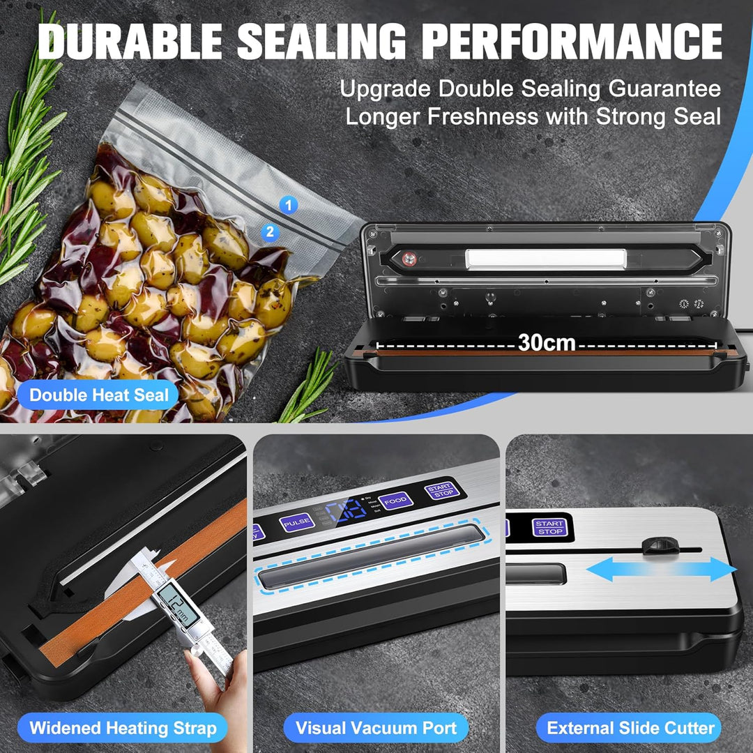 Vakumierergerät für Lebensmittel mit Doppelte Heisssiegelung, 7 in 1 Folienschweissgerät Vakuumierer