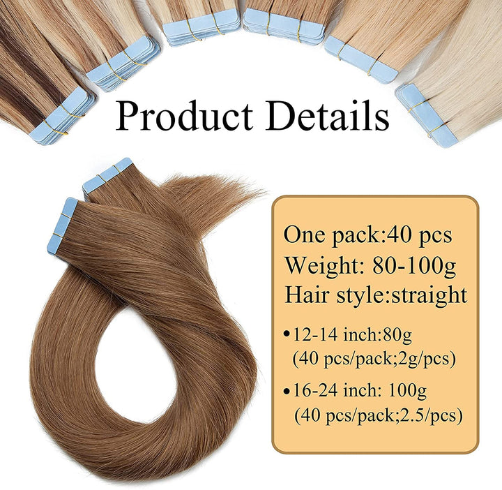 SEGO Tape in Extensions Echthaar 40 PCS 100g Haarverlängerung Klebeband Haarteil 100% Remy Human Haa