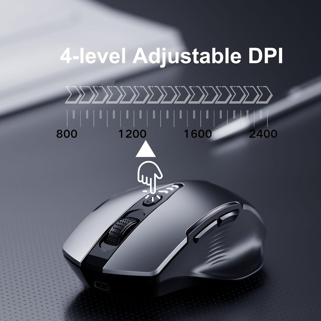 Uineer kabellose Maus, [Upgraded] Visuelle Batterieanzeige, Ergonomische Maus kabellos 2.4G USB, 4 e