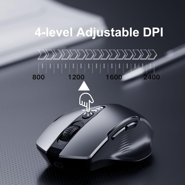 Uineer kabellose Maus, [Upgraded] Visuelle Batterieanzeige, Ergonomische Maus kabellos 2.4G USB, 4 e