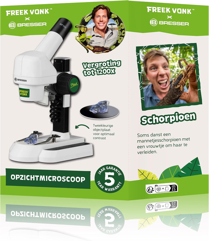 Freek Vonk x Bresser Auflichtmikroskop 20x für Kinder, LED-Beleuchtung, zweifarbige Objektplatte