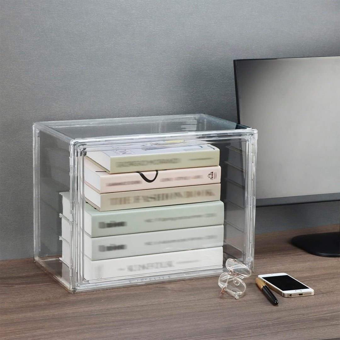 QWORK® 3 Stück Schuhboxen Stapelbar, Transparente Kunststoffboxen mit Magnetverschluss, Schaukasten,
