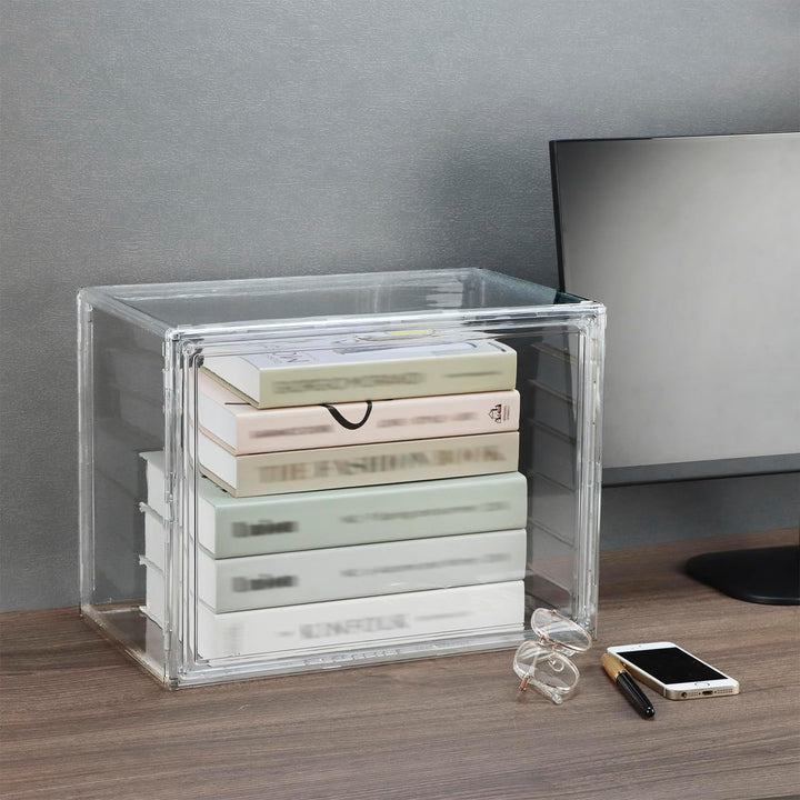 QWORK® 3 Stück Schuhboxen Stapelbar, Transparente Kunststoffboxen mit Magnetverschluss, Schaukasten,