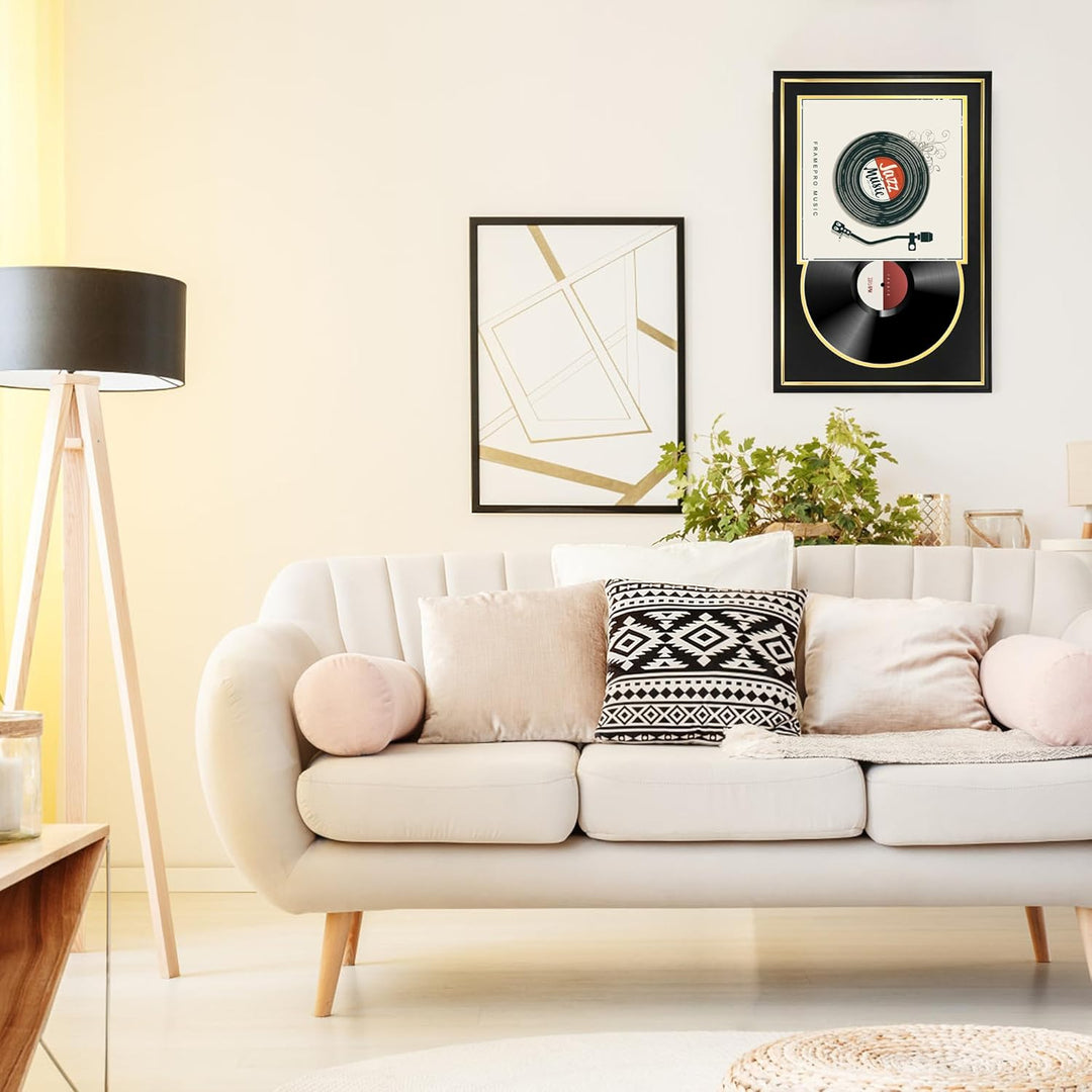 FramePro Schallplattenrahmen mit 2 doppelseitigen Passepartouts (schwarz über gold), Jukebox-Schallp