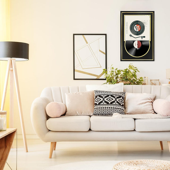 FramePro Schallplattenrahmen mit 2 doppelseitigen Passepartouts (schwarz über gold), Jukebox-Schallp