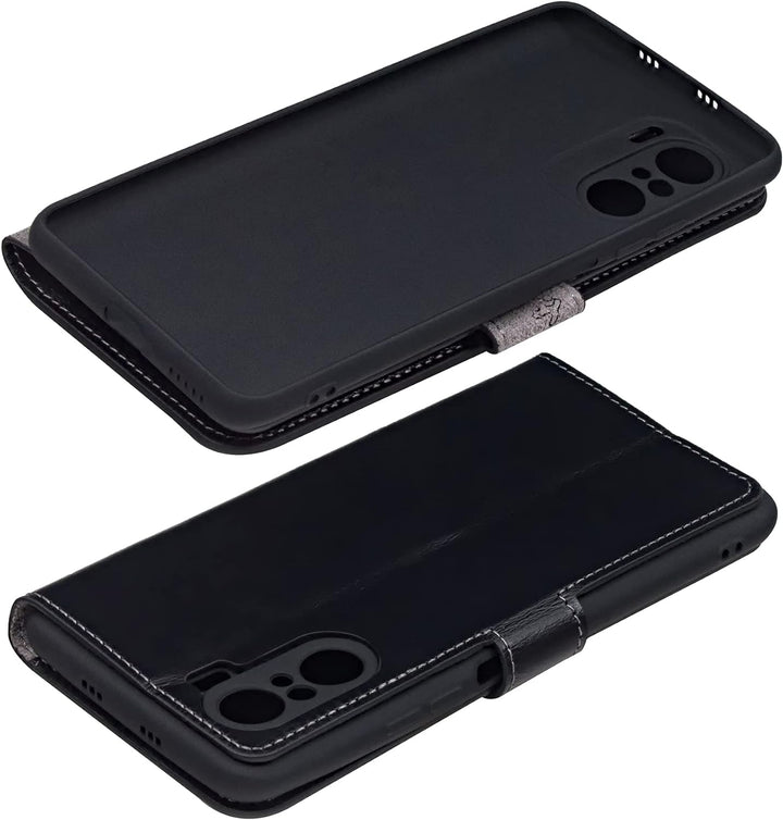 Suncase Book-Style Hülle kompatibel mit Xiaomi Poco F3 Leder Tasche (Slim-Fit) Lederhülle Handytasch