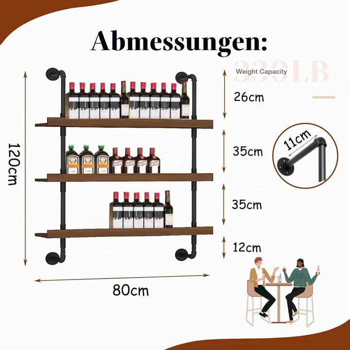 Weinregal Wand, Industrieller Massivholz Weinpareite Display Rack, 3 Ebenen Weinflaschenhalter Wandm