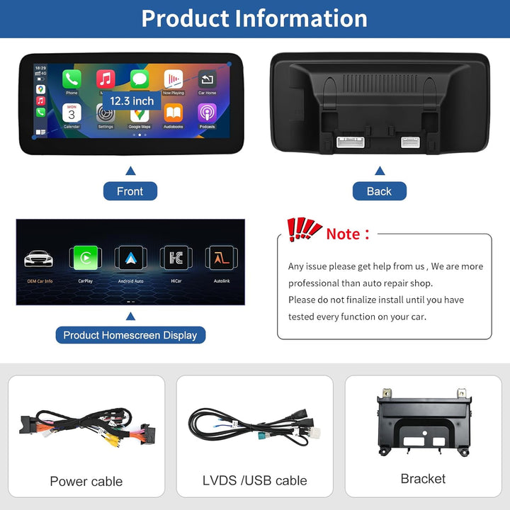 Road Top 12,3 Zoll Ultra-schmal Autoradio Drahtloses CarPlay Android Auto Touchscreen für Mercedes B
