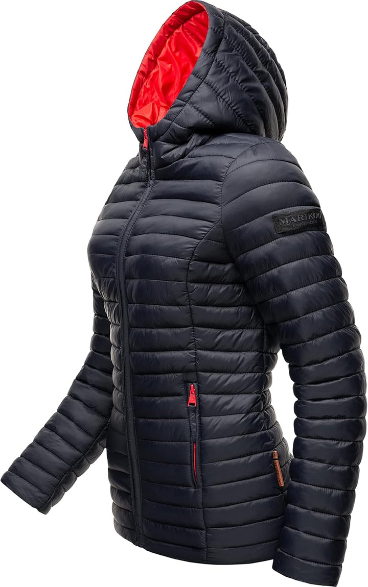 MARIKOO Damen leichte Übergangsjacke Steppjacke mit Kapuze Asraa XS-3XL, XS Navy
