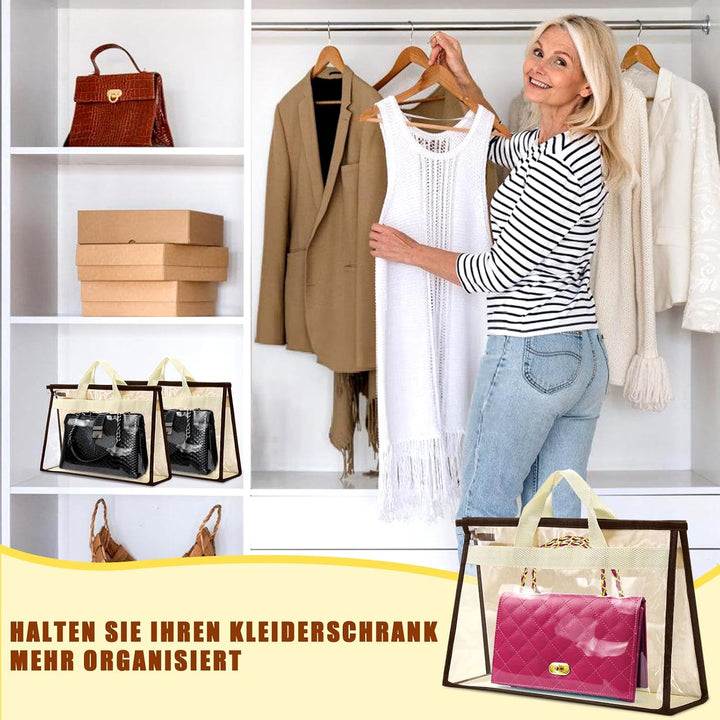2 Stück Handtaschen-Aufbewahrung, Staubschutzbeutel, XL, Beige | Transparente Handtaschen-Aufbewahru