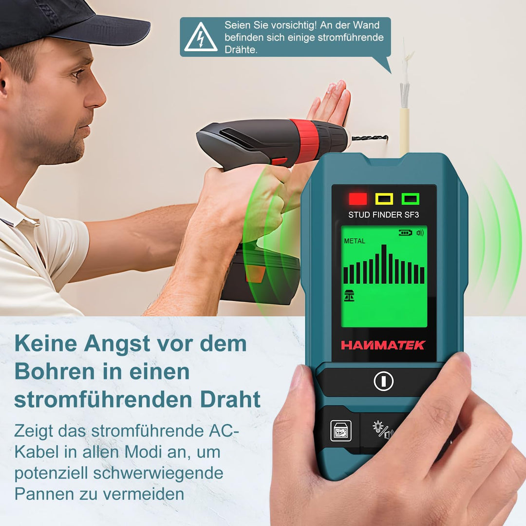HANMATEK Leitungssucher Ortungsgerät SF3 Wand Scanner Detektor Multifunktional Stud Finder Holz/Eise