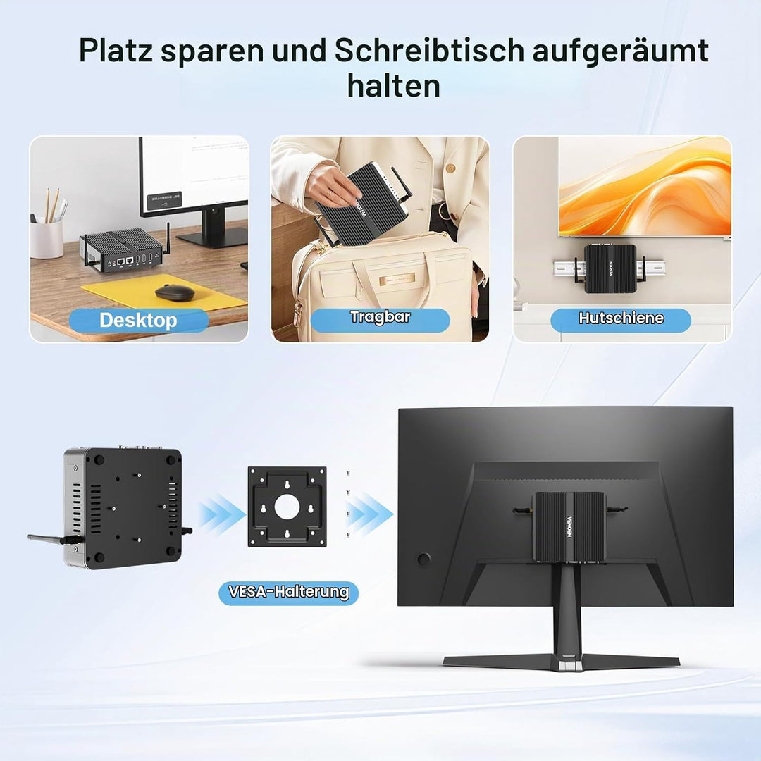 VENOEN N100 Mini PC Industrie, lüfterloser PC WIN11 pro, Dual LAN Industrial Desktop PC, Dual HD, DP