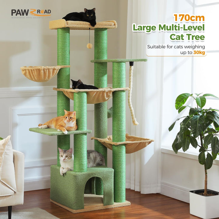 PAWZ Road Kratzbaum Grosse Katzen stabil mit Mehreren Ebenen, Hängematte,13 Sisalpfosten(φ11cm), Gro