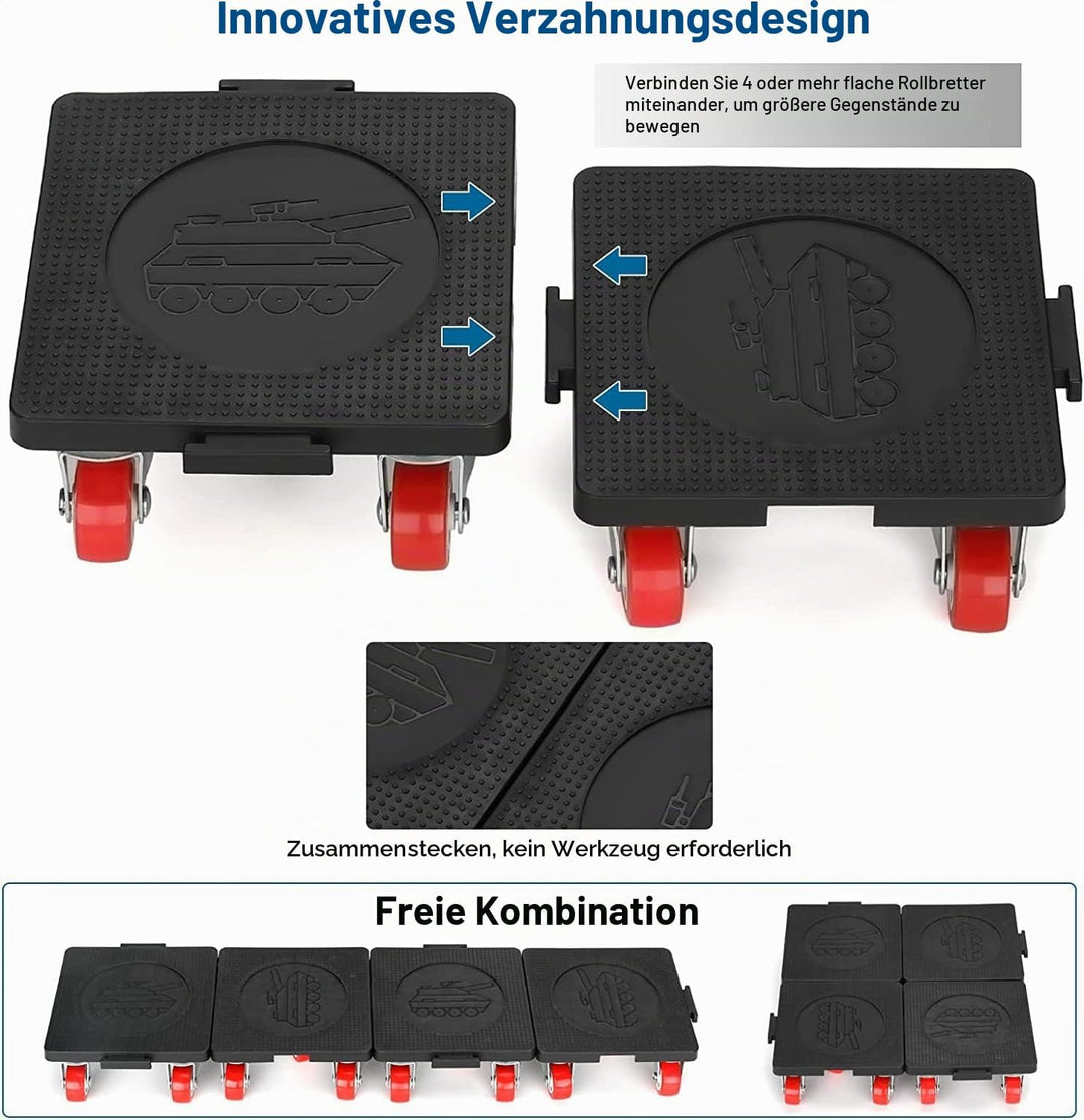 goldenwarm Möbelheber für schwere Möbel 4 Möbelroller mit 5 Stücke 360°Rotation Räder 600KG Belastun